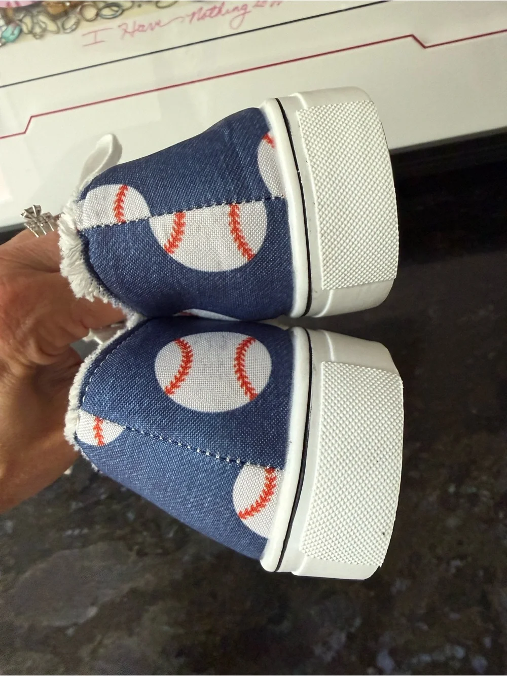 Women’s Canvas Denim Baseball Print Lace Up Sneakers Size 9.5 Blue White NWOT